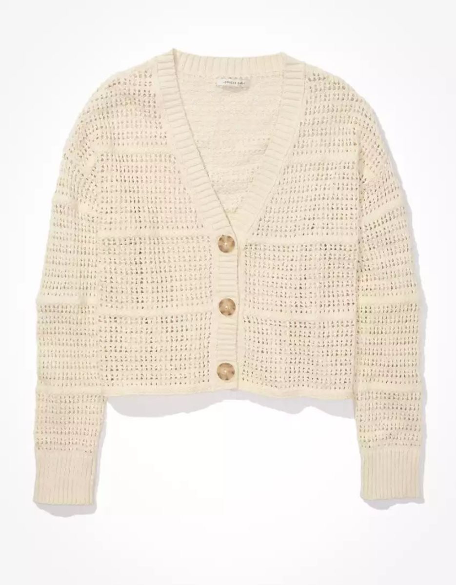 Cardigan American Eagle AE Cropped Knit Blanche Femme | UTM-44586740